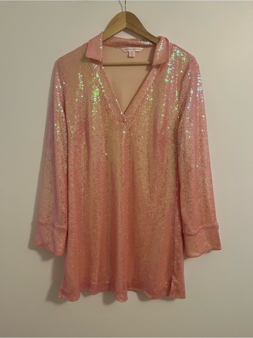 Joe Fresh x Roxy Earle Pink Sequin Long Sleeve Tunic Dress